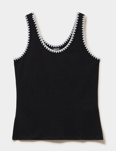 D&eacute;bardeur cintr&eacute; avec broderie coton noir femme