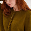 Gilet col rond &agrave; volants boutonn&eacute; vert olive femme