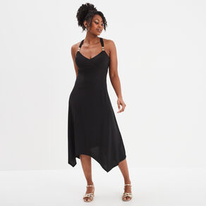 Robe longue à bretelles avec coques noir femme