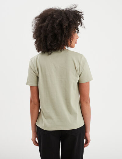 T-shirt col rond manches courtes coton vert kaki femme