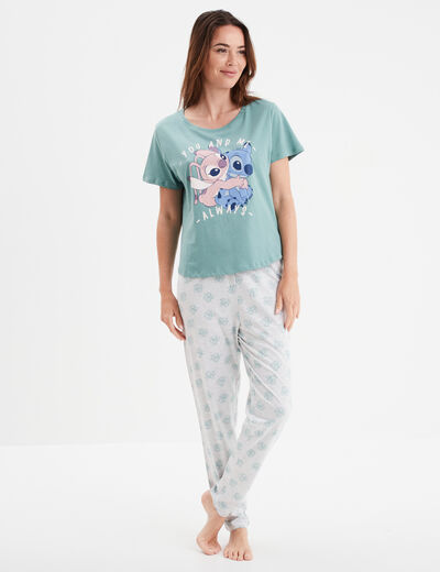 Ensemble pyjama manches courtes Stitch bleu gris femme