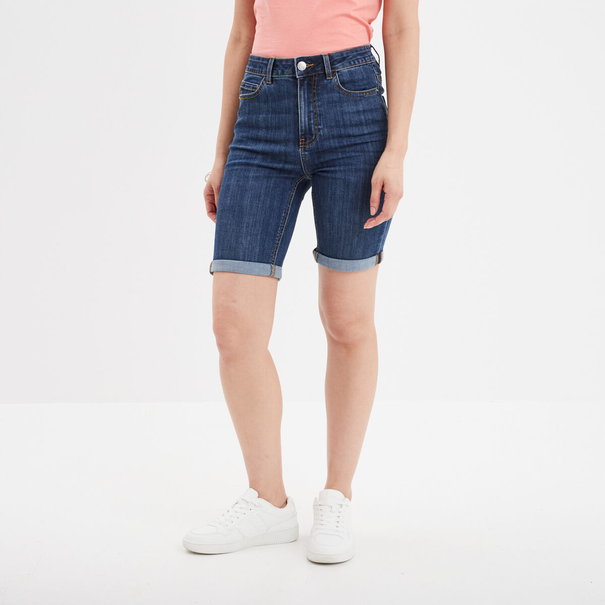 Bermuda en jean slim denim stone femme
