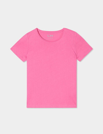 T-shirt manches courtes en coton rose fushia fille
