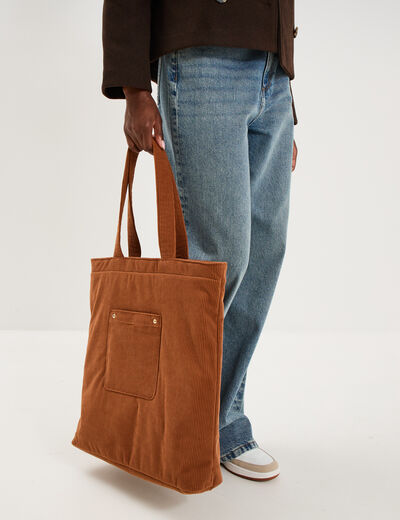 Sac tote bag zipp&eacute; effet velours camel femme
