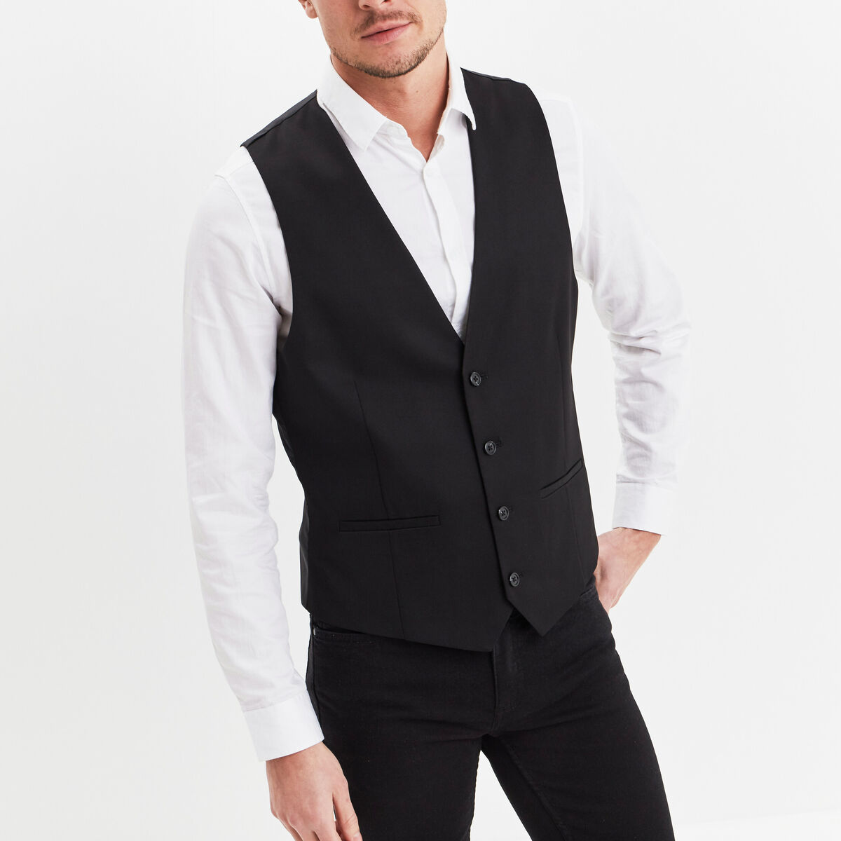 Gilet de costume droit boutonné noir homme