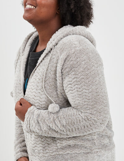 Veste de pyjama à capuche gris clair femme grande taille