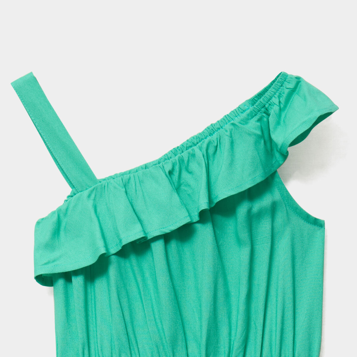 Robe &eacute;vas&eacute;e asym&eacute;trique &agrave; volants vert menthe fille