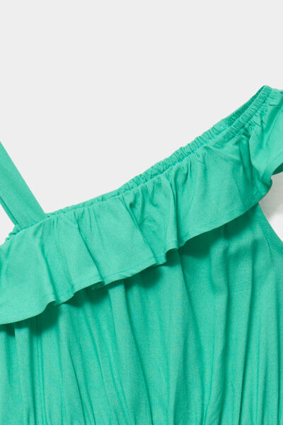 Robe &eacute;vas&eacute;e asym&eacute;trique &agrave; volants vert menthe fille