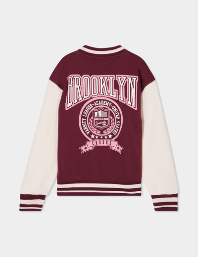 Gilet teddy boutonné coton majoritaire bordeaux fille