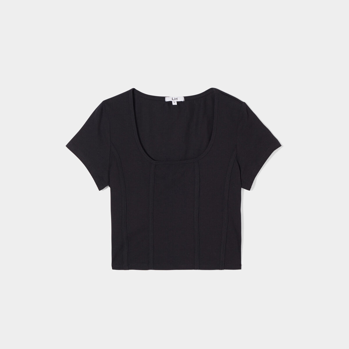 T-shirt court ajusté effet corset noir femme