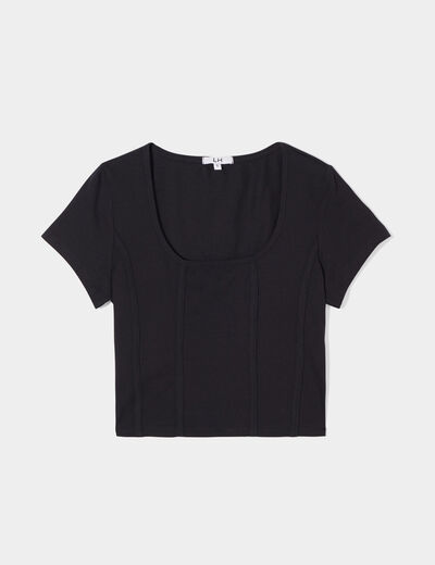 T-shirt court ajusté effet corset noir femme