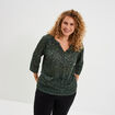 T-shirt col tunisien manches 3/4 vert kaki femme grande taille