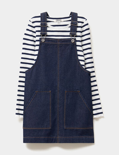 Ensemble robe salopette et t-shirt bleu fille