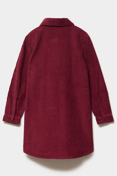Robe courte effet velours c&ocirc;tel&eacute; coton bordeaux fille