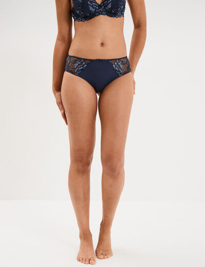 Shorty avec dentelle bleu marine femme