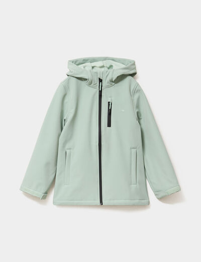Blouson fourr&eacute; d&eacute;perlant &agrave; capuche vert pastel fille
