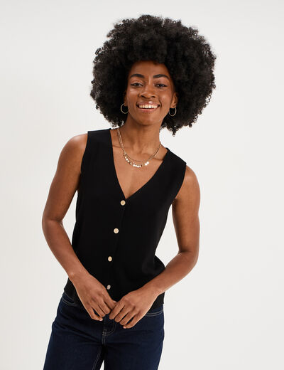 Gilet sans manches col en V noir femme