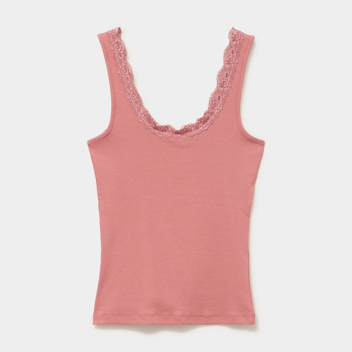 D&eacute;bardeur c&ocirc;tel&eacute; encolure dentelle terracotta femme
