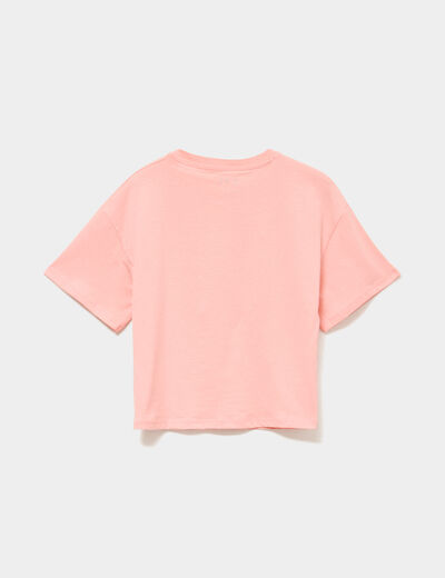 T-shirt manches courtes coton rose poudr&eacute;e fille