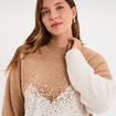 Pull col montant &agrave; sequins oversize beige femme grande taille