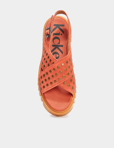 Sandales plateformes en cuir Kickers orange clair femme