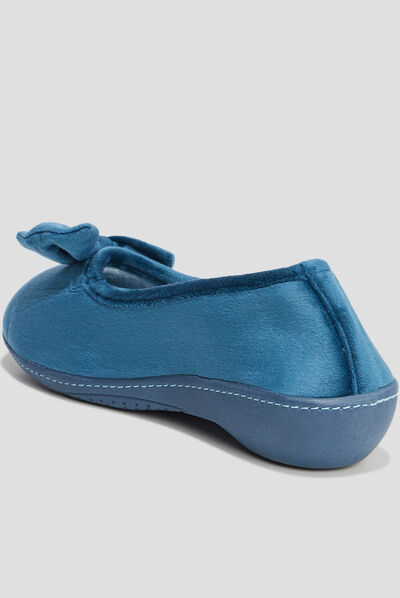 Chaussons ballerines velours Isotoner bleu canard femme