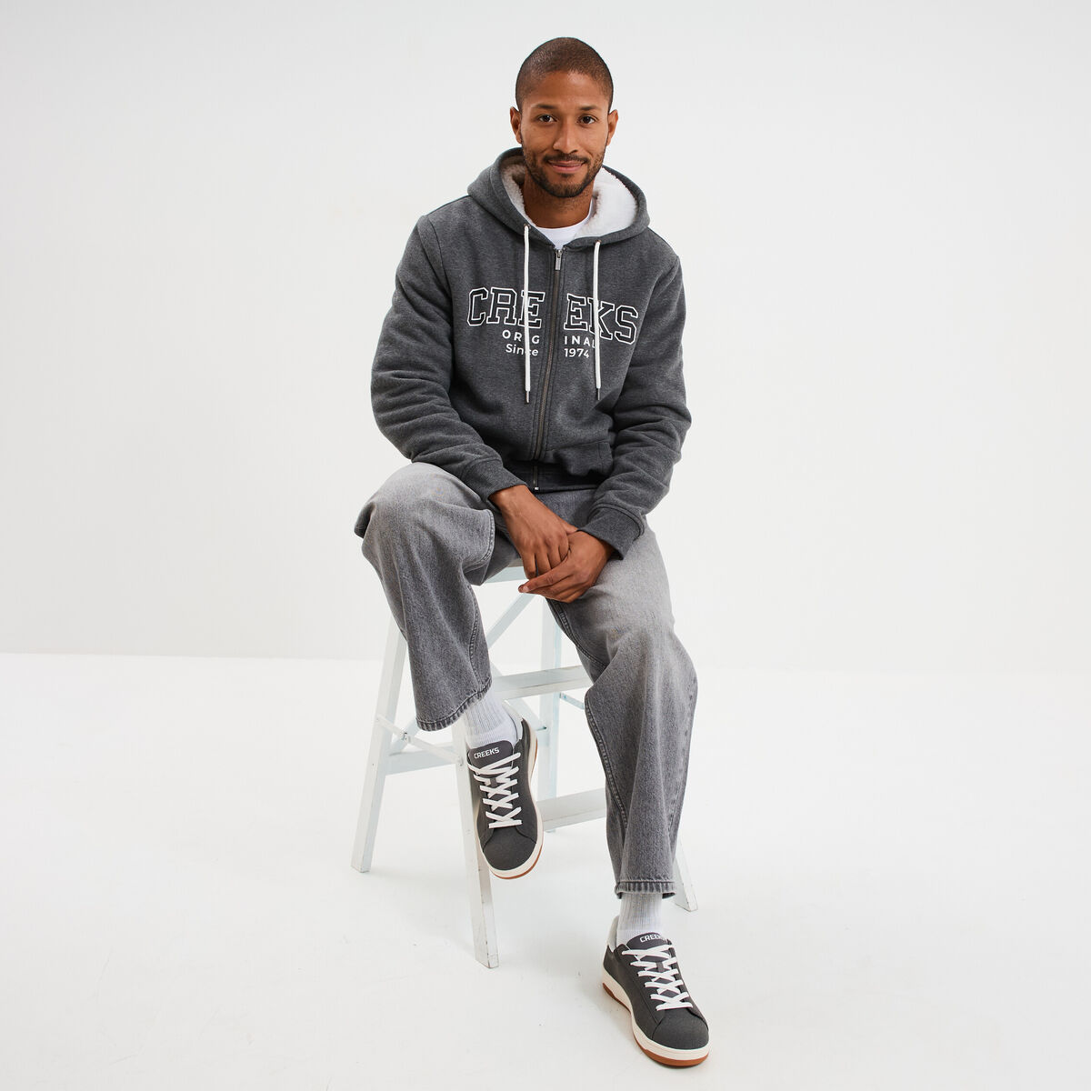 Jeans baggy 5 poches coton denim gris homme