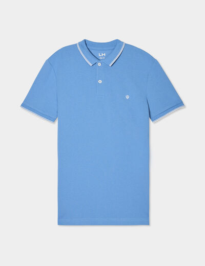 Polo manches courtes bords contrastés bleu homme