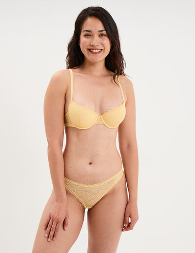 Soutien-gorge corbeille padd&eacute; dentelle jaune femme