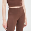 Legging taille haute côtelé marron clair femme