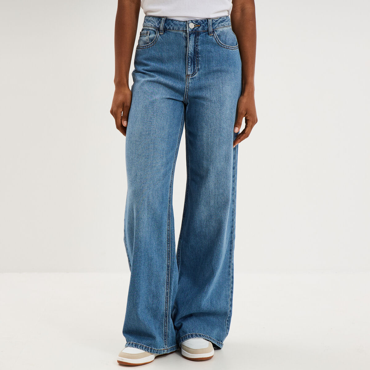 Jeans extra wide leg taille haute denim stone femme