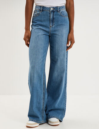 Jeans extra wide leg taille haute denim stone femme
