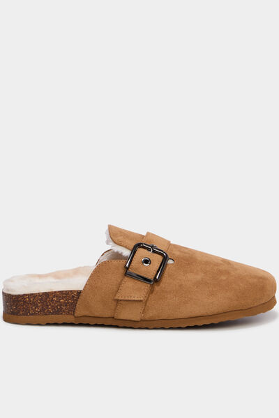 Mules fourr&eacute;es avec boucles marron femme