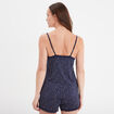 Haut de pyjama d&eacute;bardeur &agrave; bretelles bleu marine femme