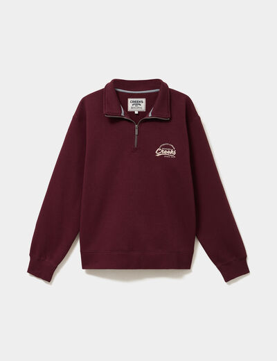 Sweat col camionneur zipp&eacute; violet fonc&eacute; femme
