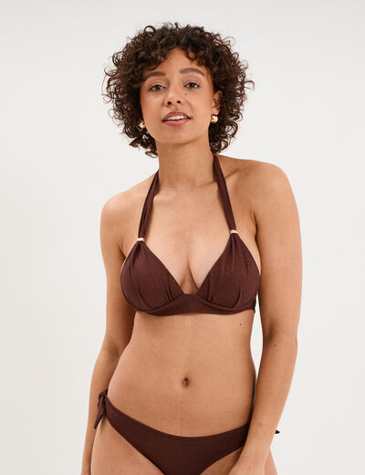 Haut de maillot de bain forme triangle marron femme