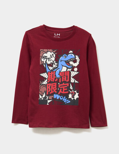 T-shirt col rond manches longues coton bordeaux garçon
