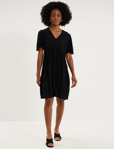 Robe fluide genou col en V noir femme