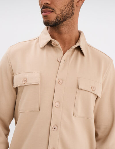 Surchemise manches longues 2 poches beige homme