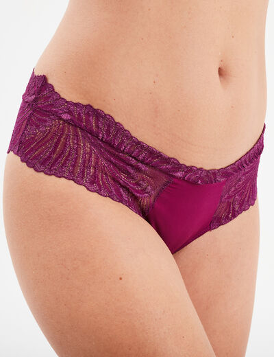 Shorty en dentelle fils métallisés rouge femme