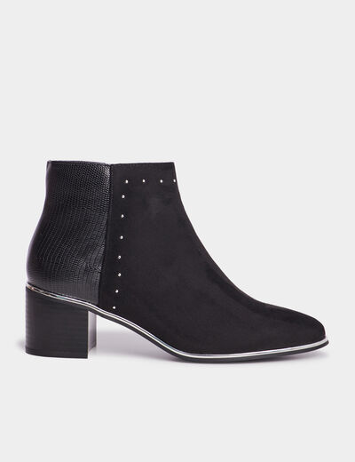 Bottines &agrave; talons bi-mati&egrave;res et clous noir femme
