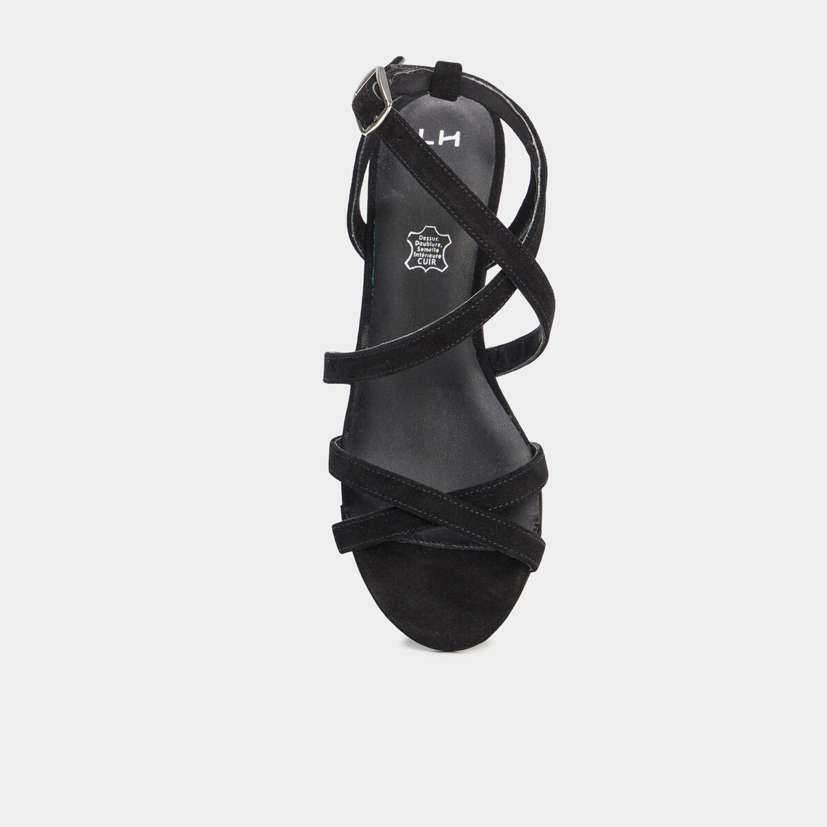 Sandales avec brides en cuir noir femme
