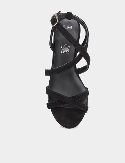 Sandales avec brides en cuir noir femme