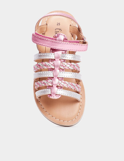 Sandales brides tressées en cuir Creeks rose fille