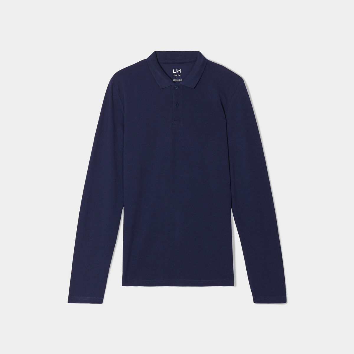 Polo manches longues en coton bleu marine homme