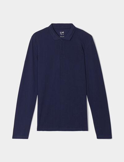 Polo manches longues en coton bleu marine homme
