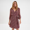 Robe manches longues col cache-coeur bordeaux femme