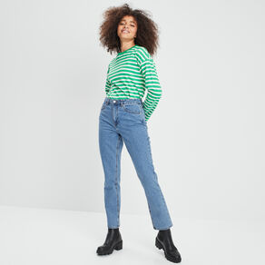 Jeans straight taille haute denim double stone femme