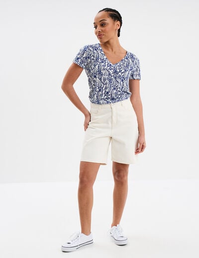 Bermuda droit coton ecru femme