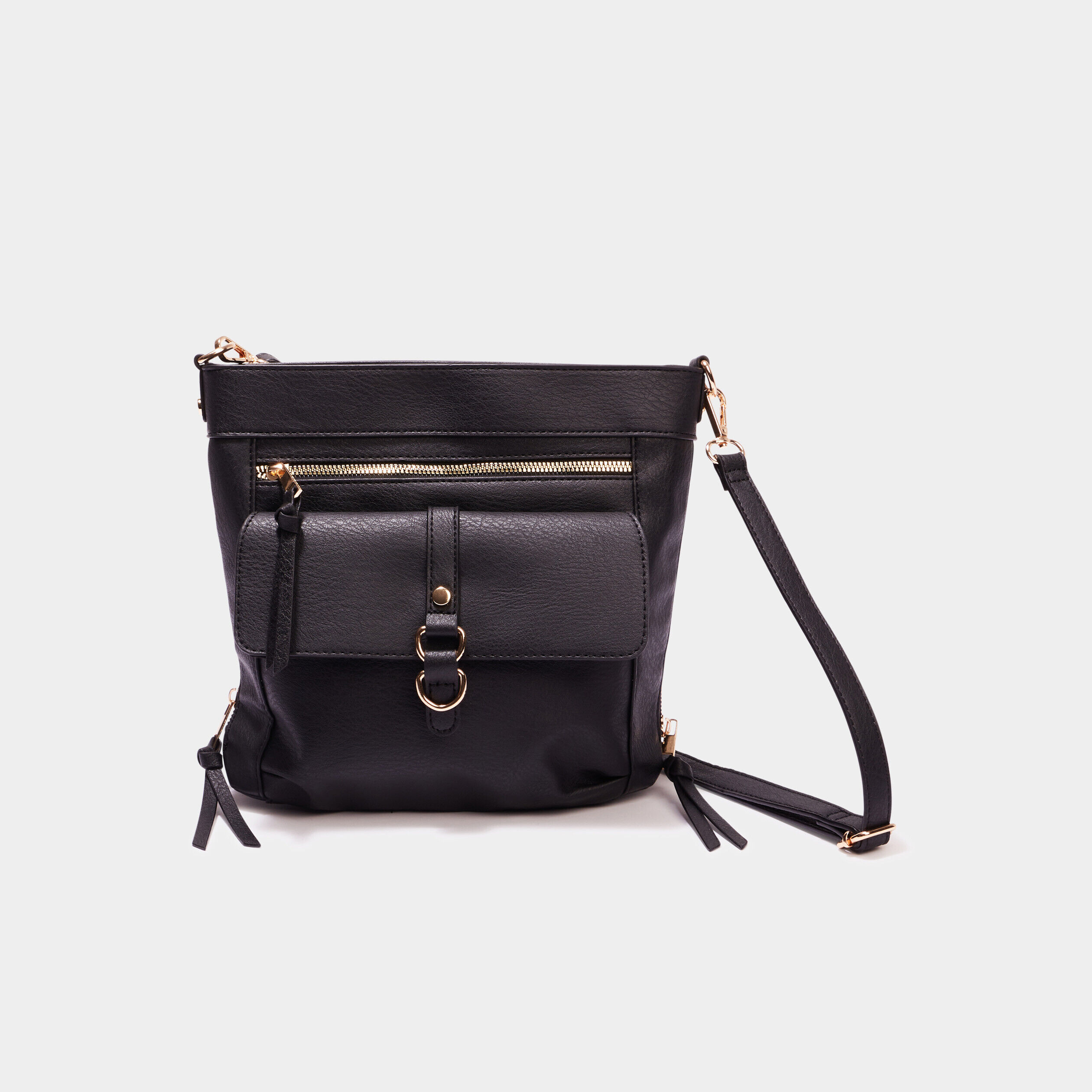 Sac en bandoulière poche à rabat noir femme LH